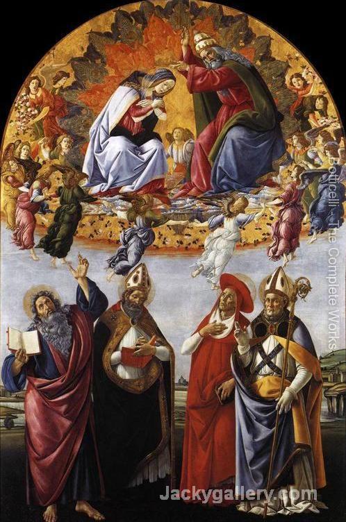 Coronation of the Virgin with St. John the Evangelist, St. Augustine, St. Jerome, and St. Eligio by Sandro Botticelli paintings reproduction